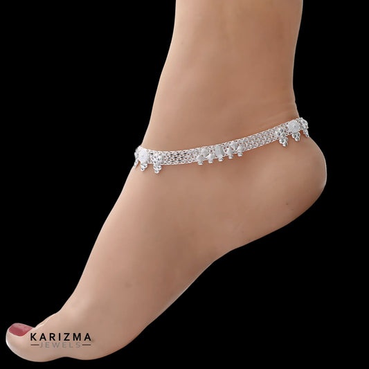 Real Sterling Silver boho style women Anklets Ankle Pair 10"