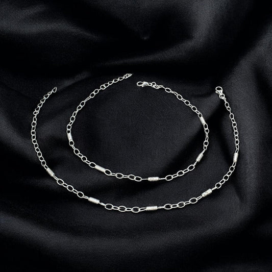 Daily wear 925 Sterling Silver Oval Links Chain Anklet Pair 10.5"