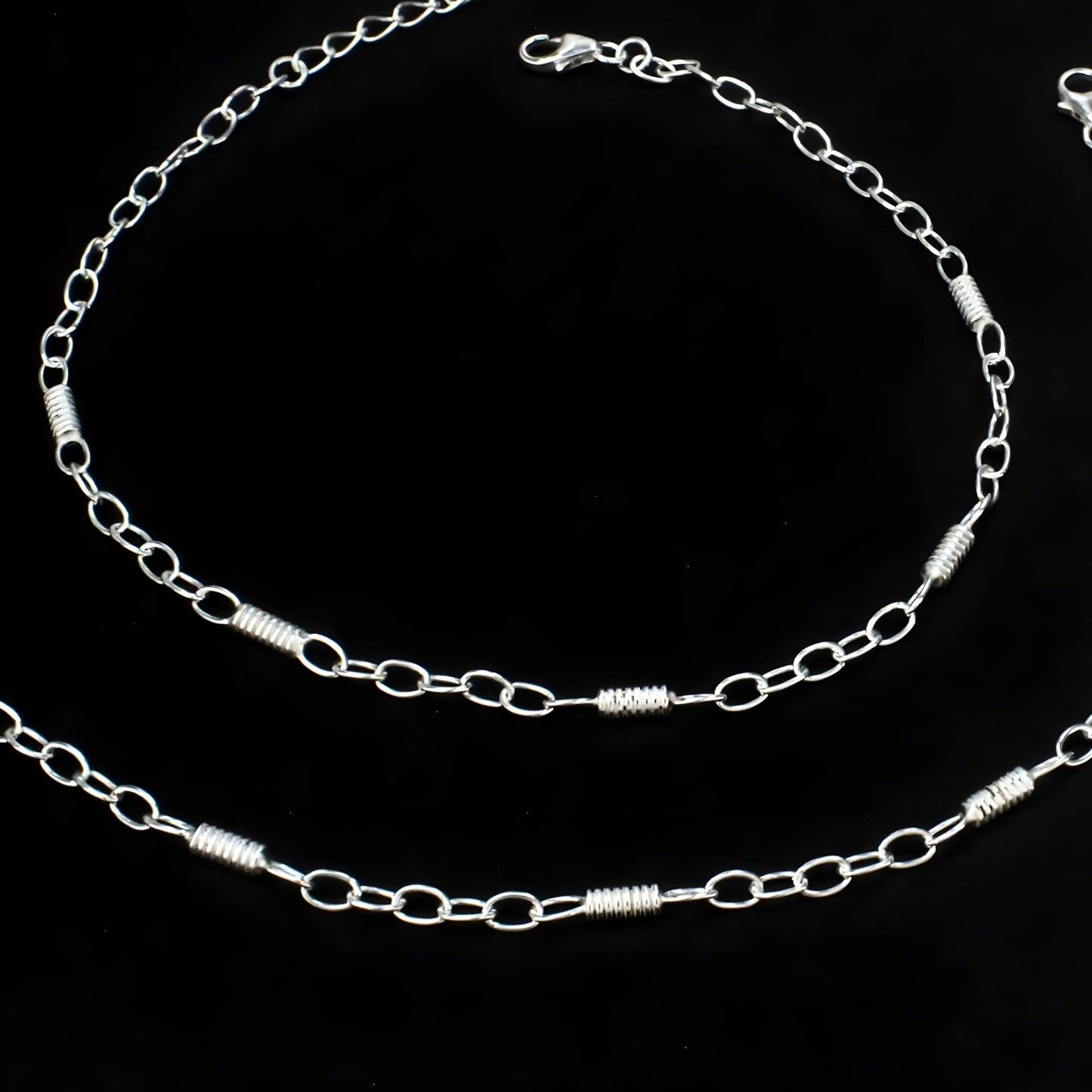 Daily wear 925 Sterling Silver Oval Links Chain Anklet Pair 10.5"