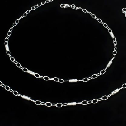 Daily wear 925 Sterling Silver Oval Links Chain Anklet Pair 10.5"