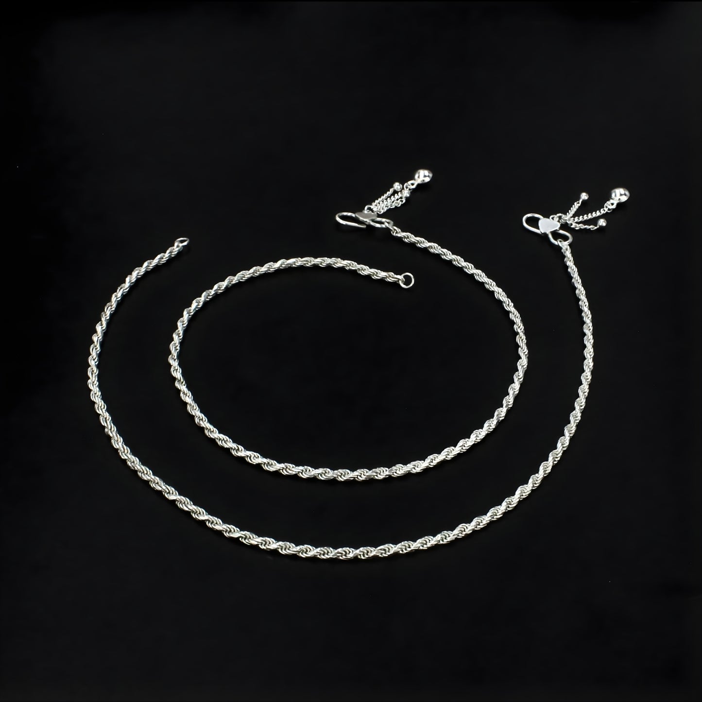 925 Sterling Silver rope design women payal Chain Anklet Pair 10.3"