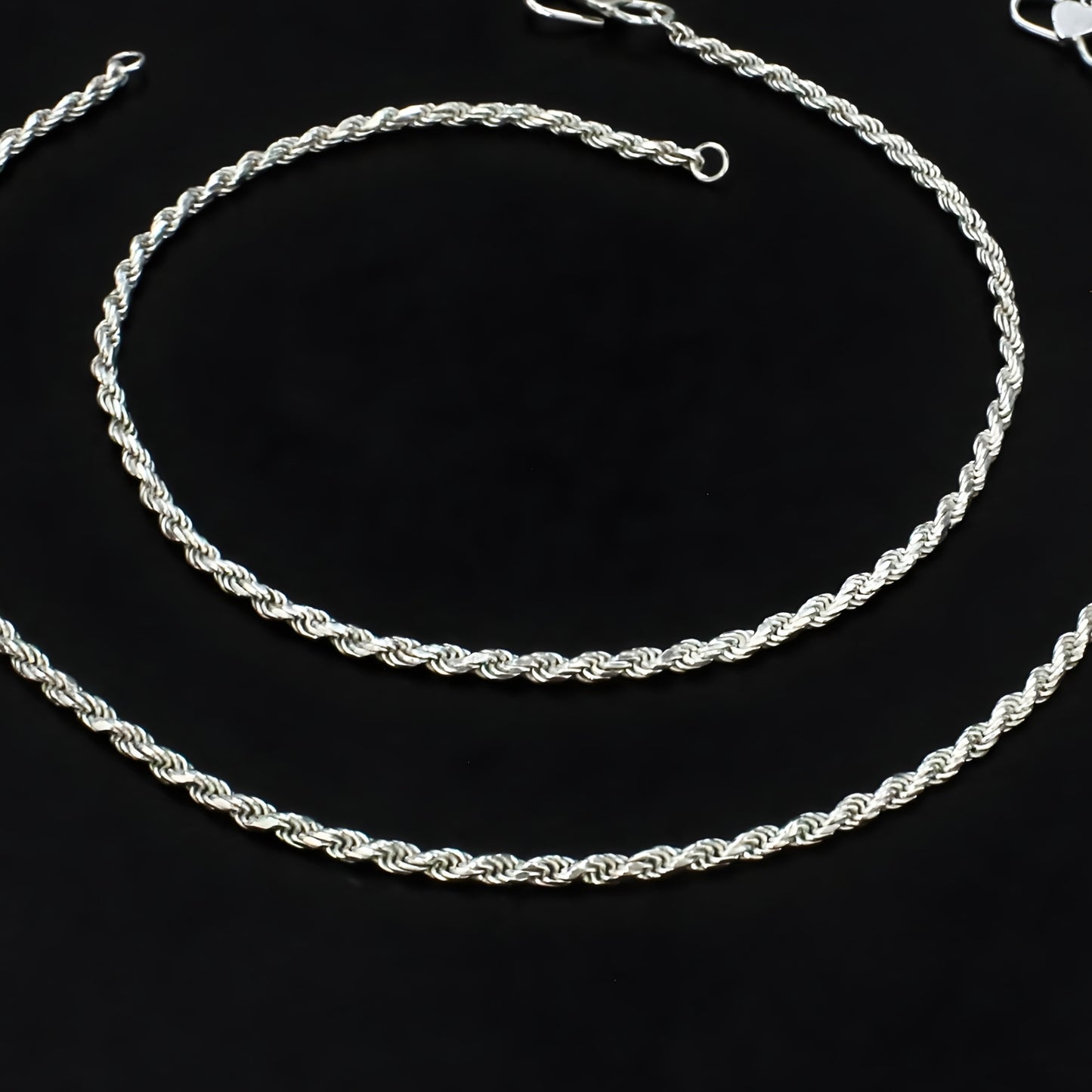 925 Sterling Silver rope design women payal Chain Anklet Pair 10.3"
