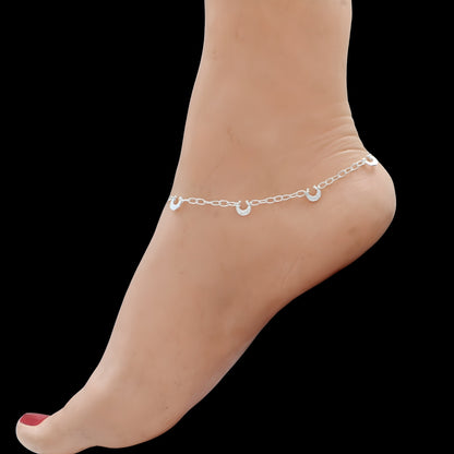 925 Sterling Silver Girlish Moon Charms Chain Jhanjhar Anklet Pair 10.4"