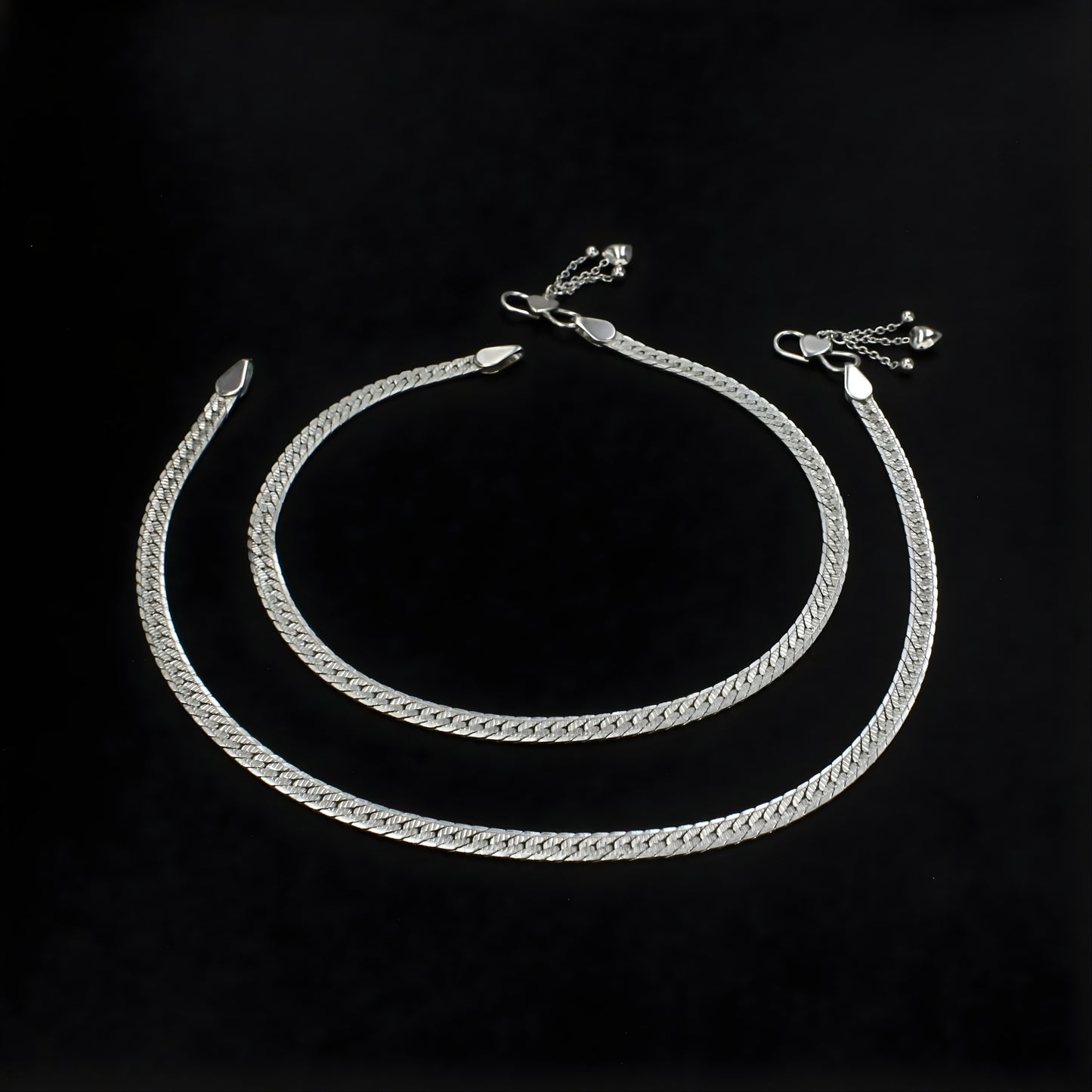 925 Sterling Silver Women Snake Chain Gifting Payal Anklet Pair 10.3"