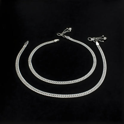 925 Sterling Silver Women Snake Chain Gifting Payal Anklet Pair 10.3"