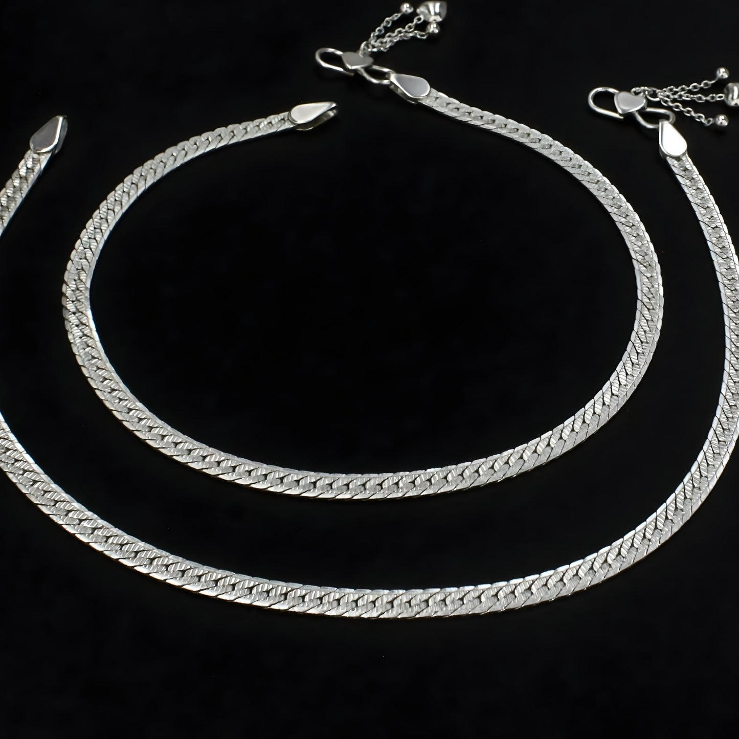 925 Sterling Silver Women Snake Chain Gifting Payal Anklet Pair 10.3"