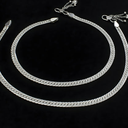 925 Sterling Silver Women Snake Chain Gifting Payal Anklet Pair 10.3"