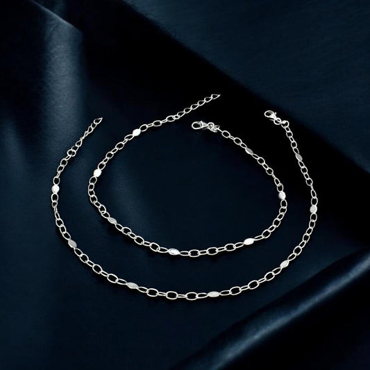 925 Sterling Silver Beach Look Chain Payal Anklet Pair 10.5"