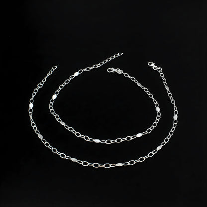925 Sterling Silver Beach Look Chain Payal Anklet Pair 10.5"