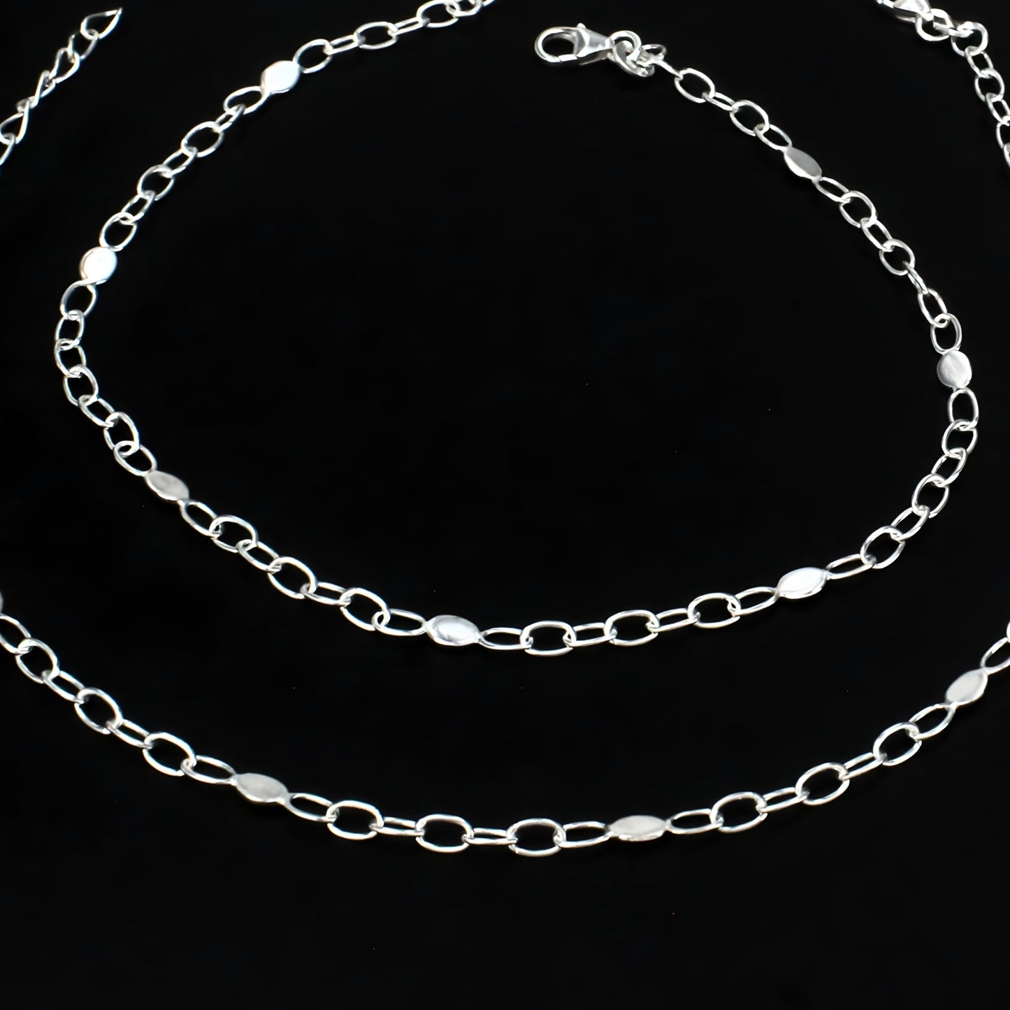 925 Sterling Silver Beach Look Chain Payal Anklet Pair 10.5"