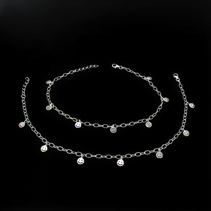 Dainty 925 Sterling Silver Smiley Face Charm Chain Payal Anklet Pair 10.4"