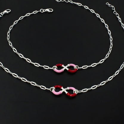 925 Sterling Silver Infinity Chain Women Payal Anklet Pair 10.4"