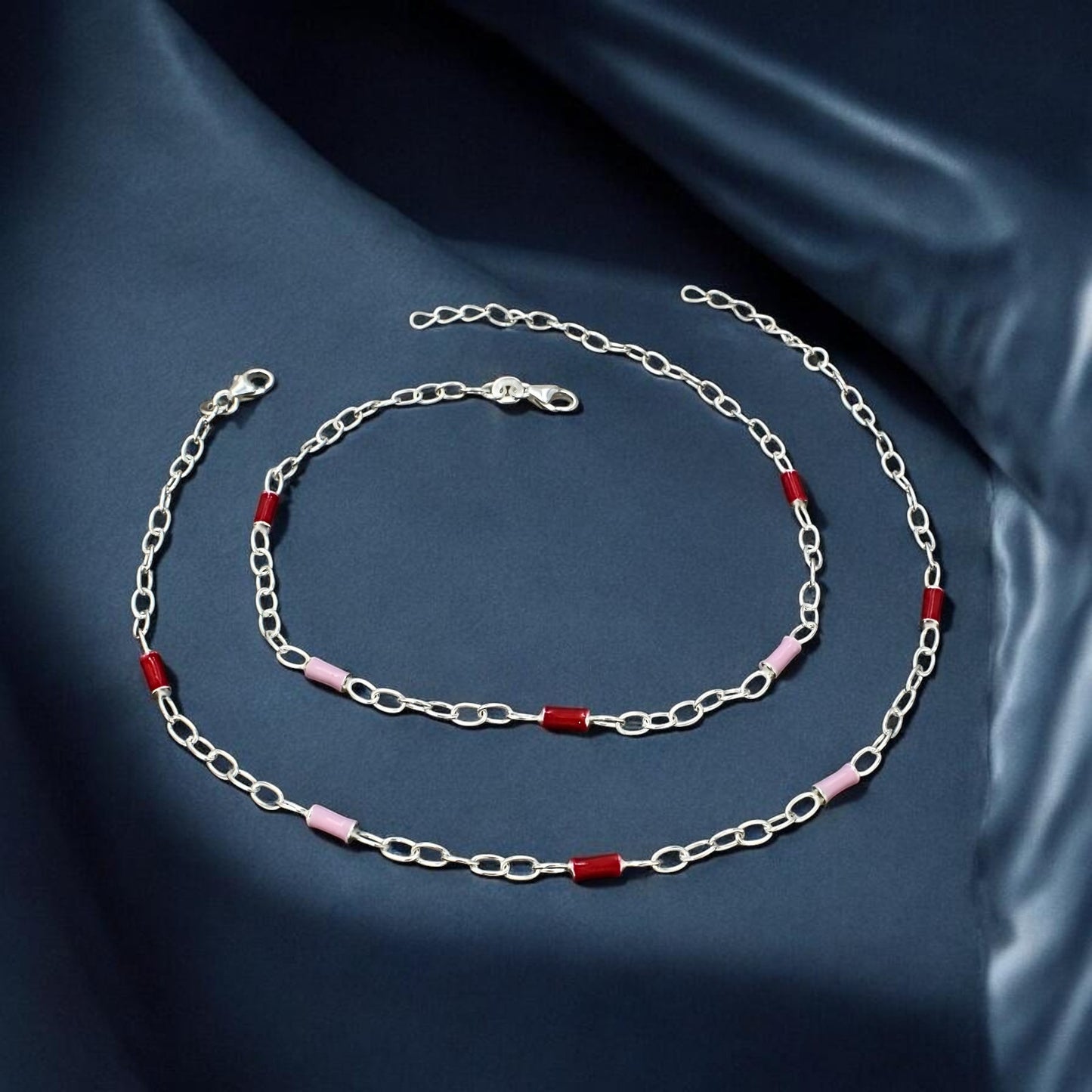 Beach Wear 925 Sterling Silver Chain women Payal Anklet Pair 10.5"