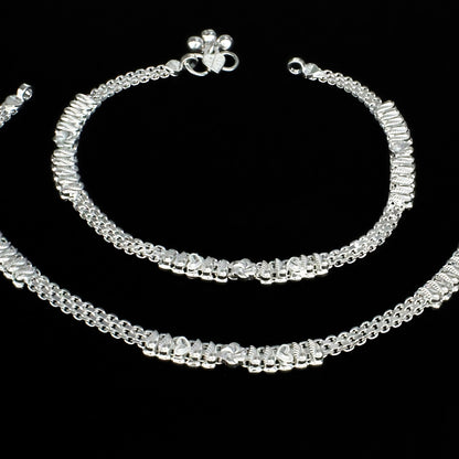 Real Silver Leaf and Flower design Pajeb Women Anklet Pair 10.3"