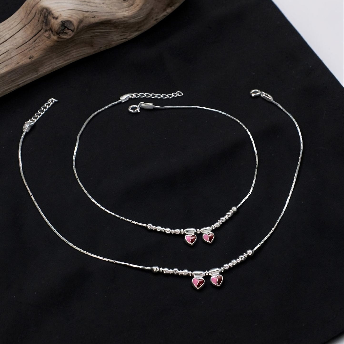Beach wear Real Sterling Silver Heart Anklet 10.3"
