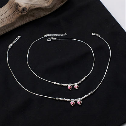 Beach wear Real Sterling Silver Heart Anklet 10.3"