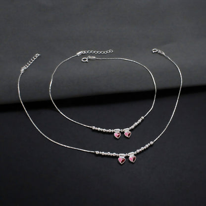 Beach wear Real Sterling Silver Heart Anklet 10.3"