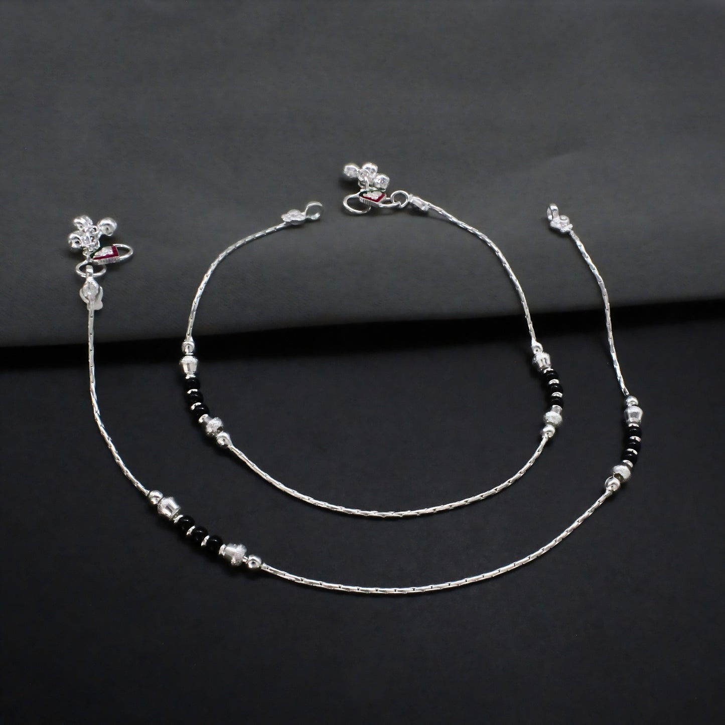 Daily Wear Real Sterling Silver Black Bead Anklet 10"