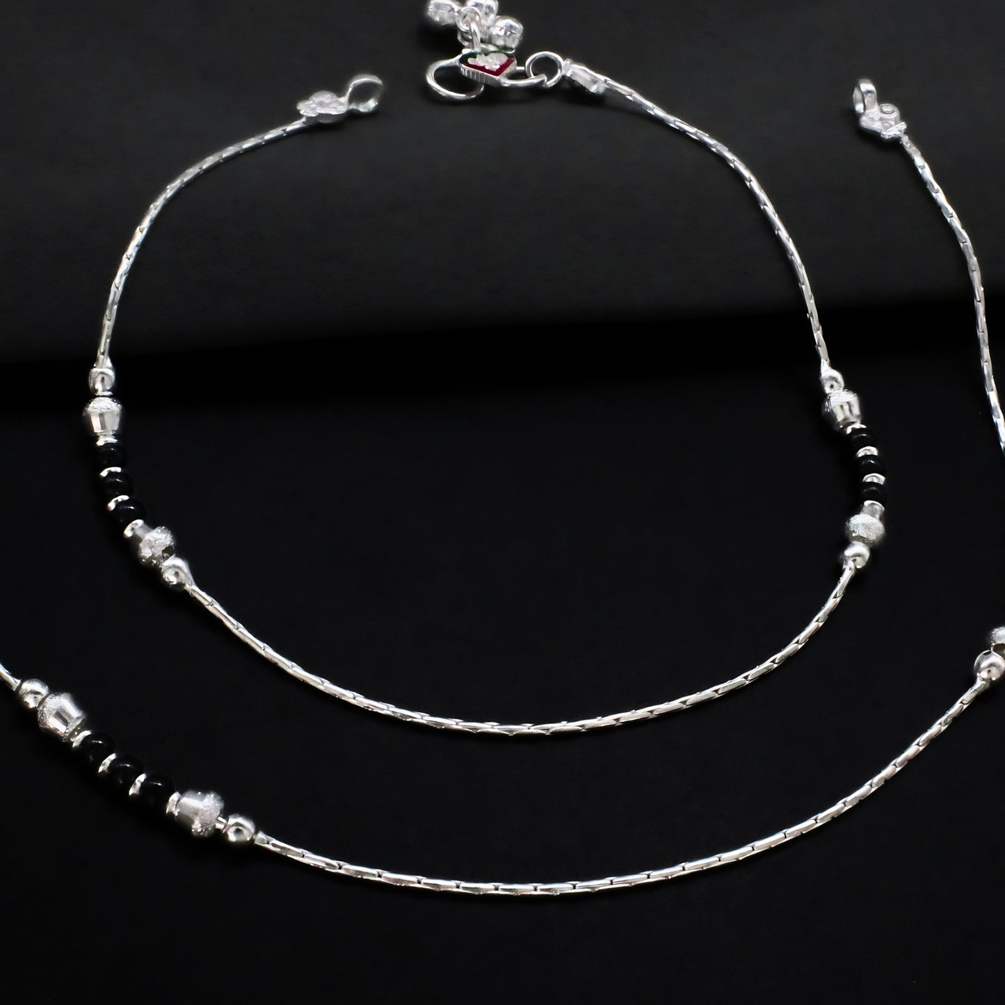 Daily Wear Real Sterling Silver Black Bead Anklet 10"