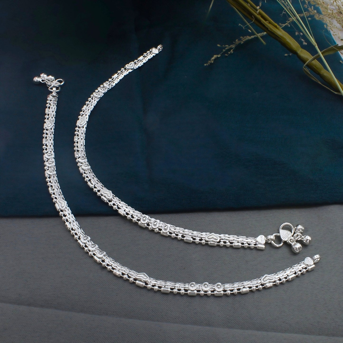 Elegant Traditional Real Silver Payal Women Anklet Pair 10.3"