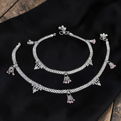 Real Sterling Silver Multi CZ Bridal Design Pajeb Anklet 10.3 in