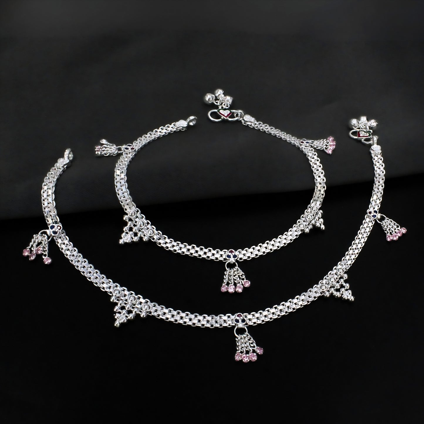 Real Sterling Silver Multi CZ Bridal Design Pajeb Anklet 10.3 in