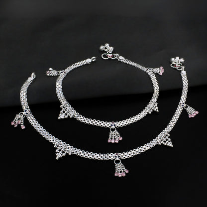 Real Sterling Silver Multi CZ Bridal Design Pajeb Anklet 10.3 in