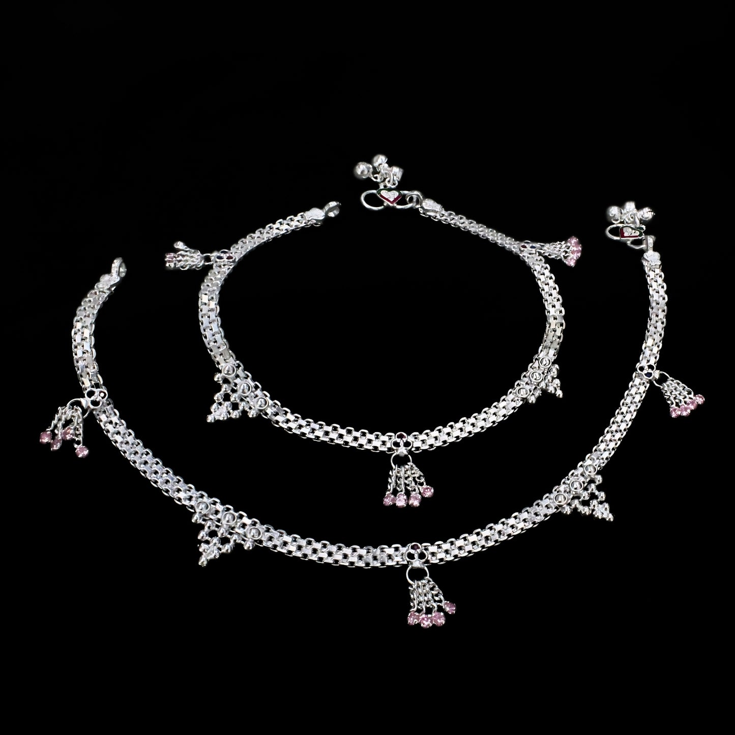 Real Sterling Silver Multi CZ Bridal Design Pajeb Anklet 10.3 in