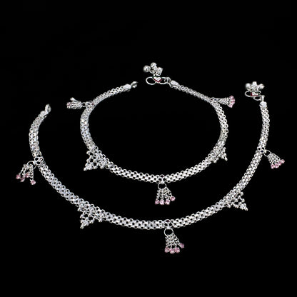 Real Sterling Silver Multi CZ Bridal Design Pajeb Anklet 10.3 in