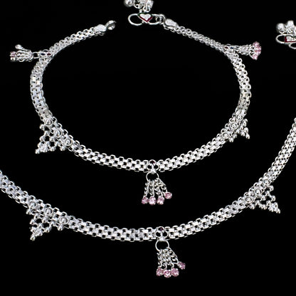 Real Sterling Silver Multi CZ Bridal Design Pajeb Anklet 10.3 in