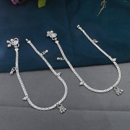 Let Your Footsteps Blossom with Real Silver Women Anklet Pair 10.3"