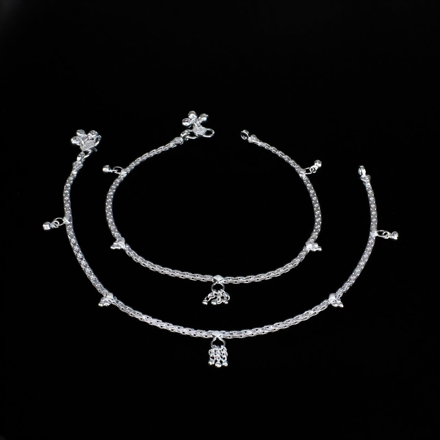 Let Your Footsteps Blossom with Real Silver Women Anklet Pair 10.3"