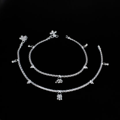 Let Your Footsteps Blossom with Real Silver Women Anklet Pair 10.3"