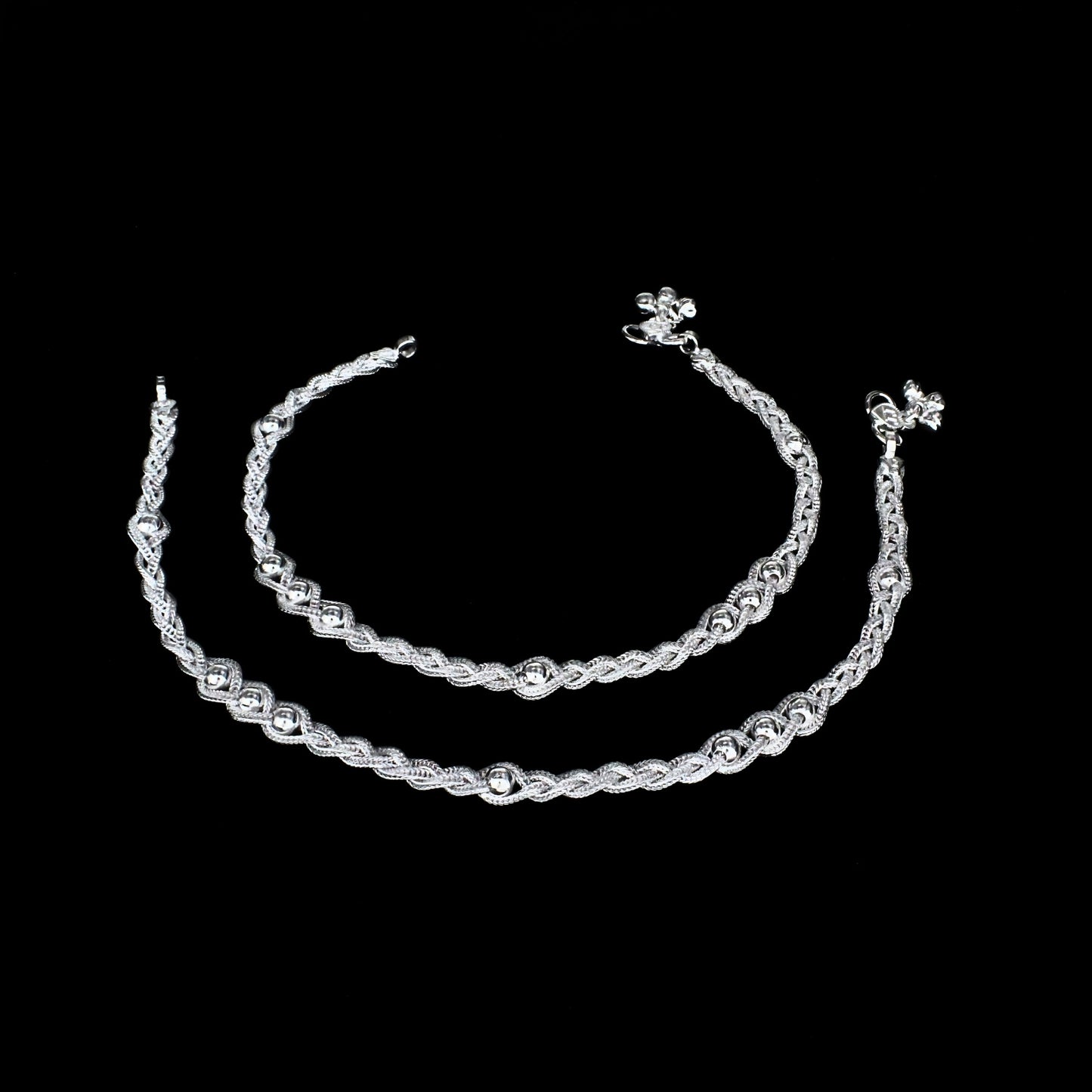 Daily Wear Twisted Rope Real Silver Women Payal Anklet Pair 10.3"