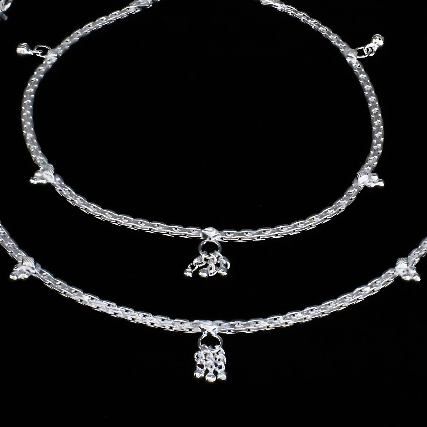 Let Your Footsteps Blossom with Real Silver Women Anklet Pair 10.3"