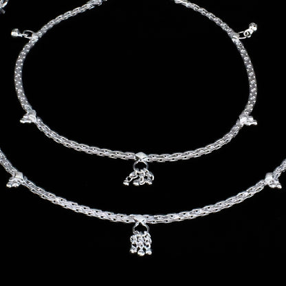 Let Your Footsteps Blossom with Real Silver Women Anklet Pair 10.3"