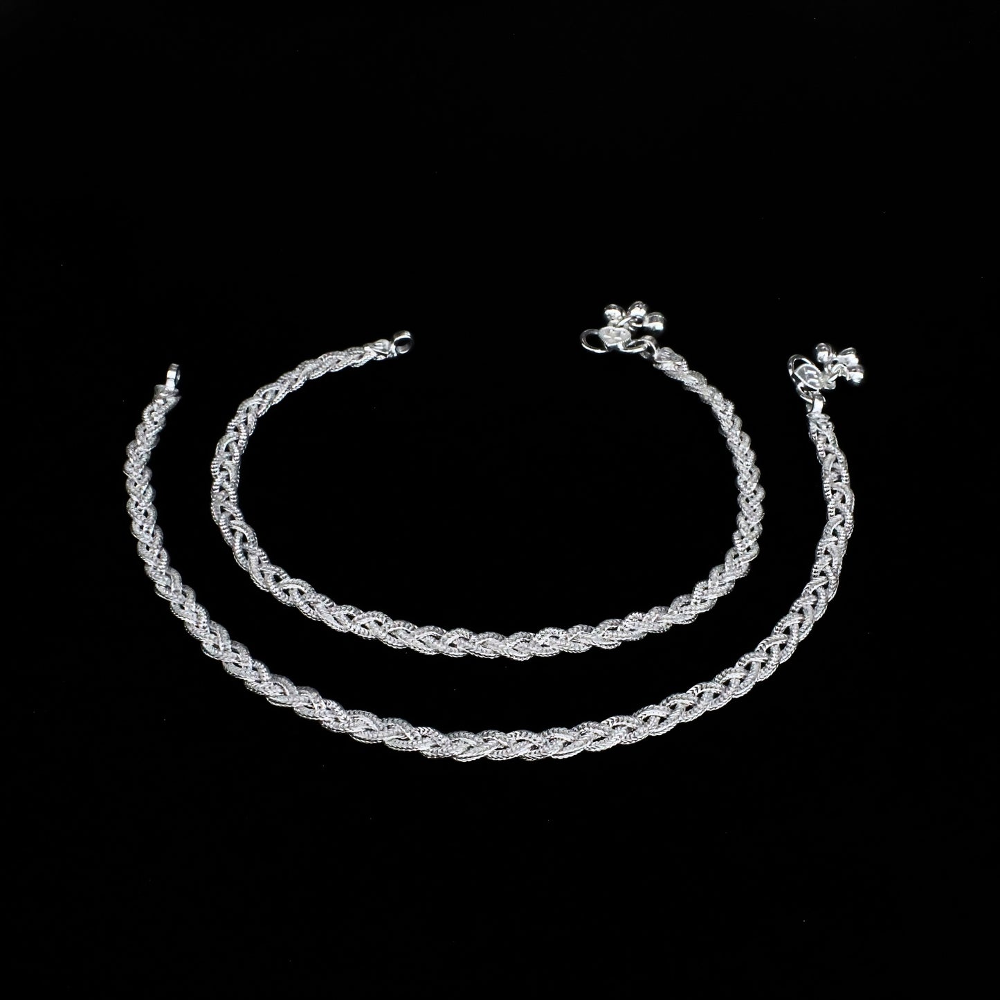 Real Silver Twisted Rope Payal Women Anklet Pair 10.3"