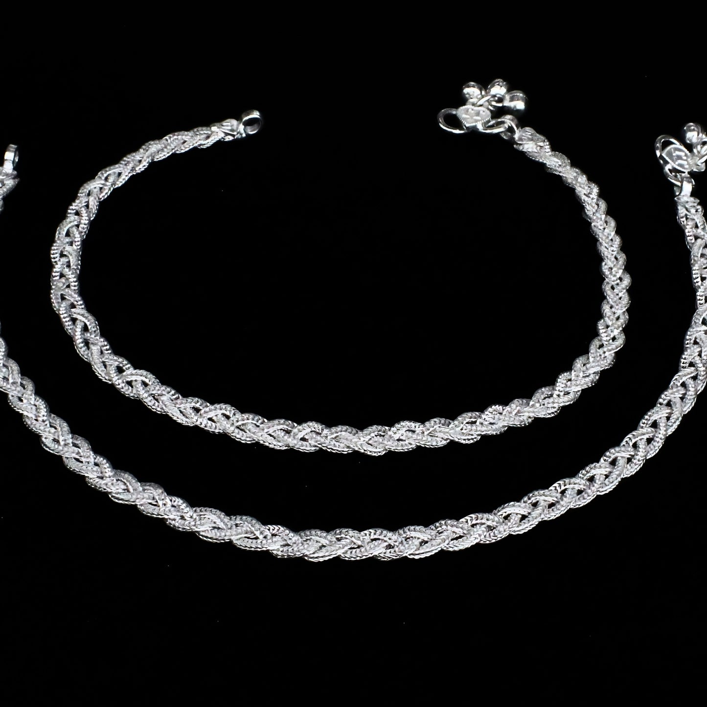 Real Silver Twisted Rope Payal Women Anklet Pair 10.3"