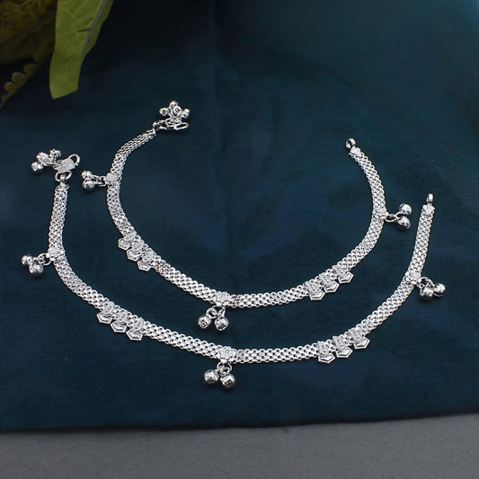 Party Wear Real Silver Women Payal Anklet Pair 10.3"