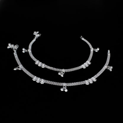 Party Wear Real Silver Women Payal Anklet Pair 10.3"