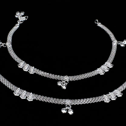 Party Wear Real Silver Women Payal Anklet Pair 10.3"