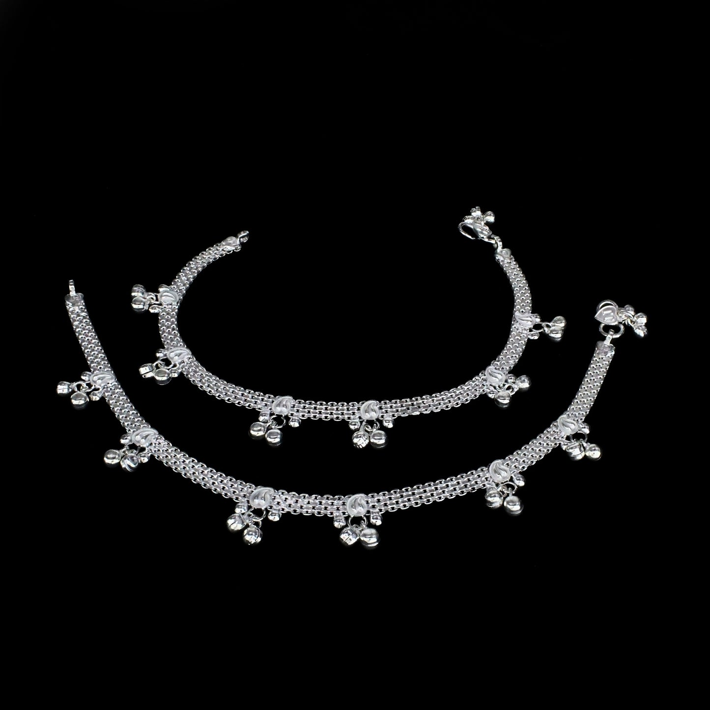 Real Silver Dangling Bells Wedding Payal Anklet for Women - Pair 10.3"