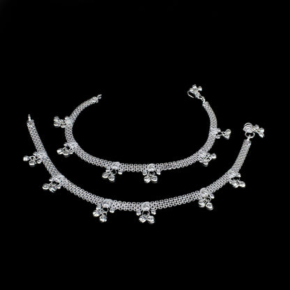 Real Silver Dangling Bells Wedding Payal Anklet for Women - Pair 10.3"
