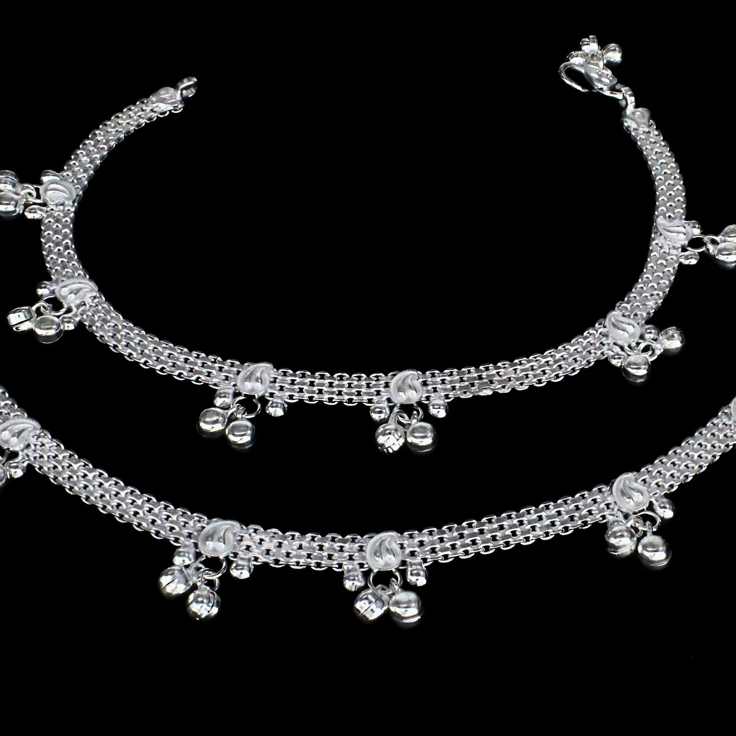Real Silver Dangling Bells Wedding Payal Anklet for Women - Pair 10.3"
