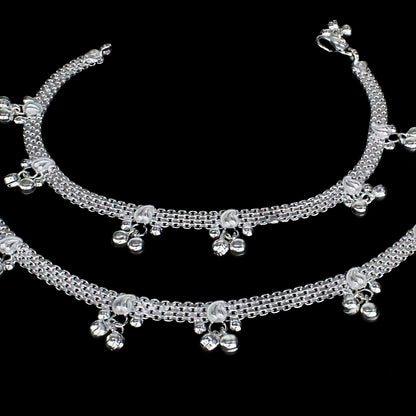 Real Silver Dangling Bells Wedding Payal Anklet for Women - Pair 10.3"