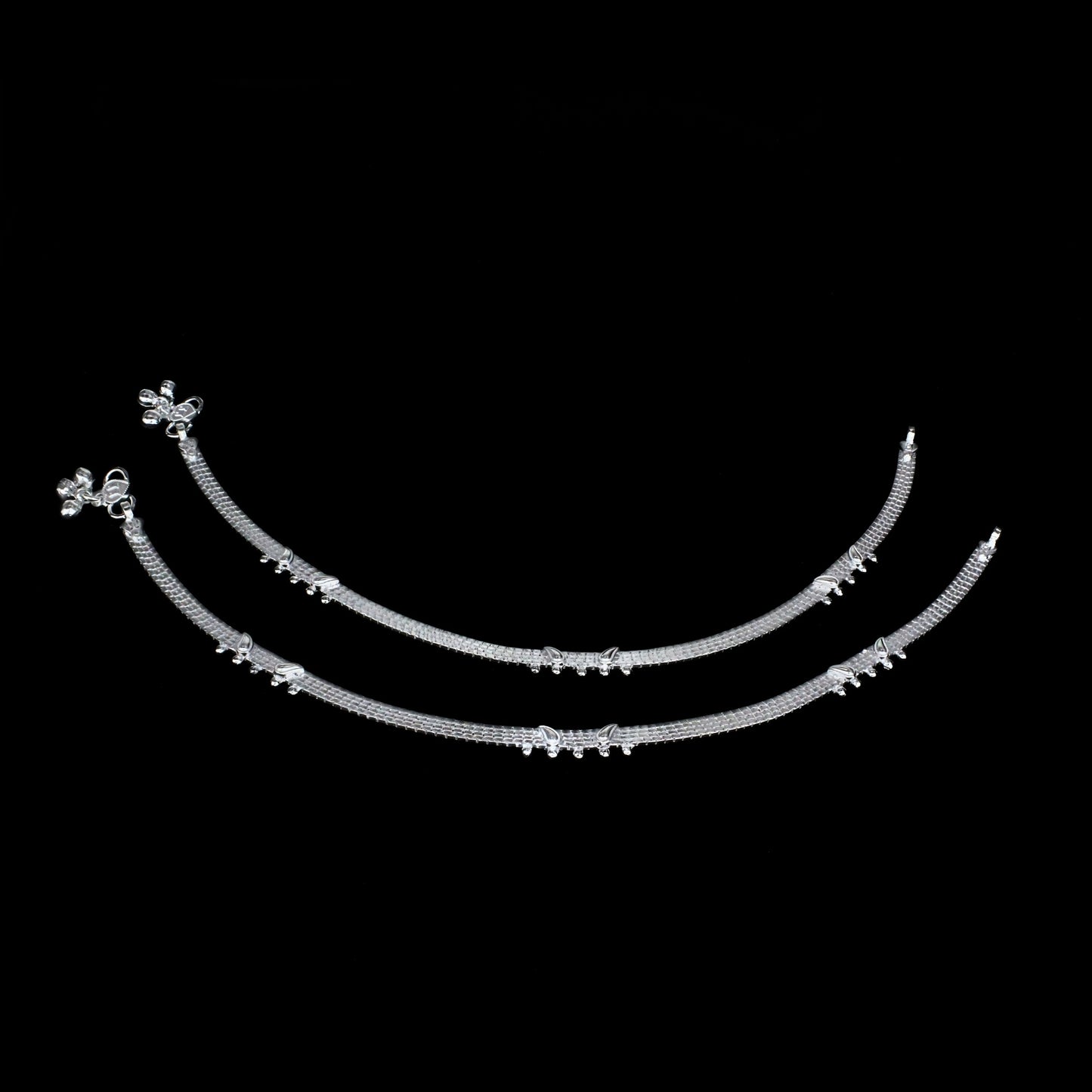 Real Silver Belt Pattern Jhanjhar Women Anklet Pair 10.3"