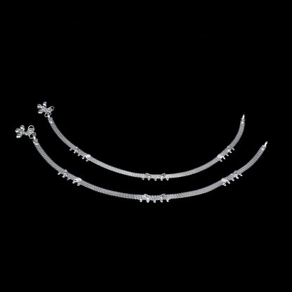 Real Silver Belt Pattern Jhanjhar Women Anklet Pair 10.3"