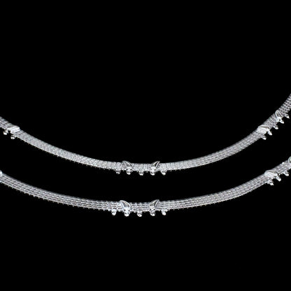 Real Silver Belt Pattern Jhanjhar Women Anklet Pair 10.3"