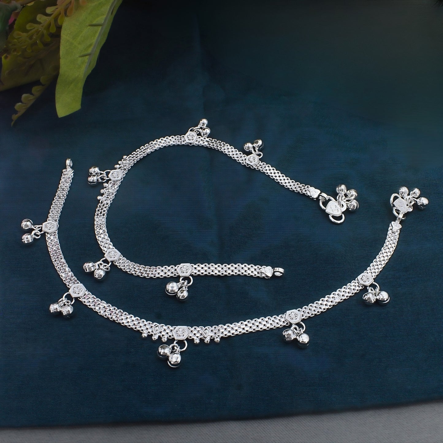 Party wear Real Silver Jhanjhar Anklet for Women - Pair 10.3"