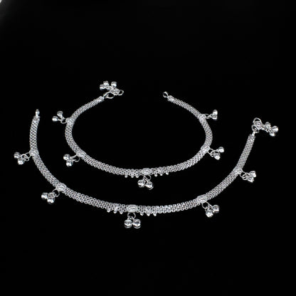 Party wear Real Silver Jhanjhar Anklet for Women - Pair 10.3"